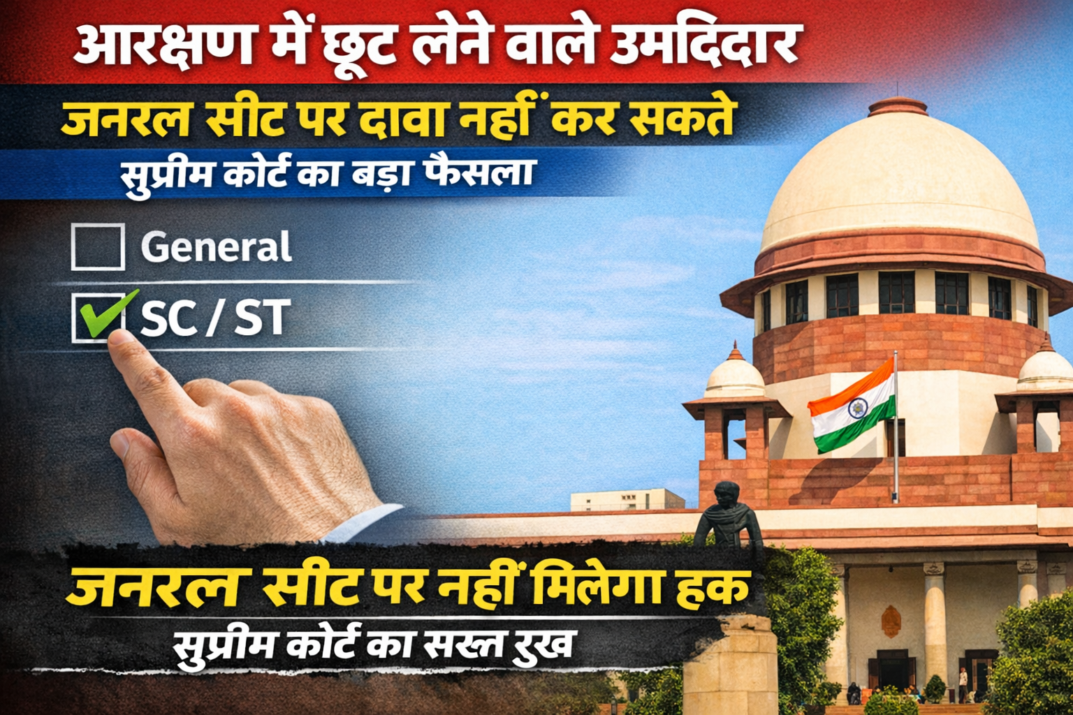 आरक्षण पर बड़ा फैसला जनरल सीट पर अब नहीं मिलेगा दावा SC का सख्त रुख