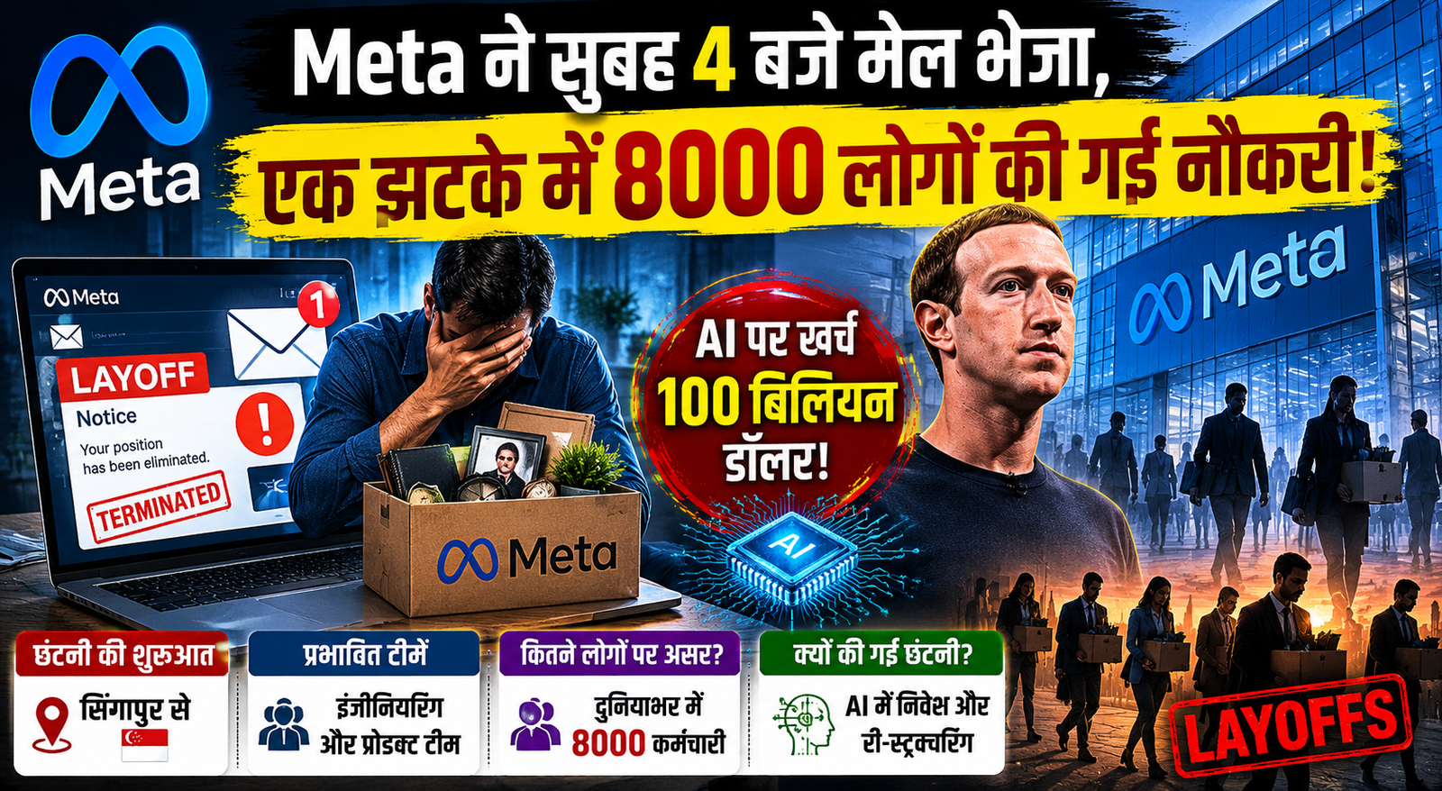 Meta Layoffs: सुबह 4 बजे आया मेल और चली गई नौकरी, AI के लिए 8000 कर्मचारियों की छंटनी