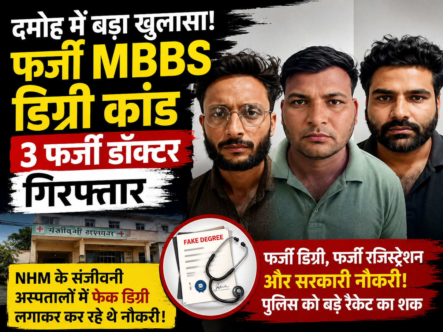 Fake MBBS Degree Scam: दमोह में फर्जी MBBS डिग्री कांड: संजीवनी अस्पतालों में नौकरी कर रहे तीन नकली डॉक्टर गिरफ्तार