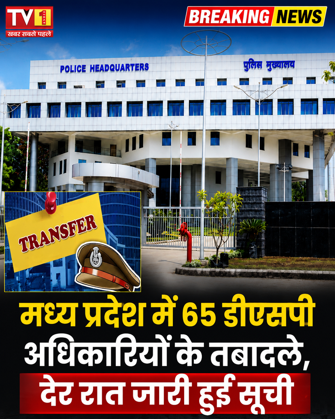 मध्य प्रदेश में 65 डीएसपी अधिकारियों के तबादले, देर रात जारी हुई सूची