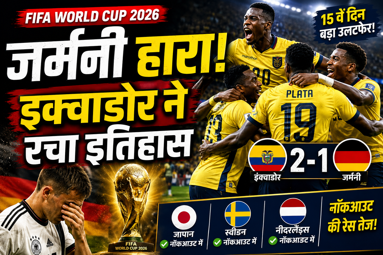 FIFA World Cup 2026:15वें दिन बड़ा उलटफेर, जर्मनी हारा, इक्वाडोर ने रचा इतिहास