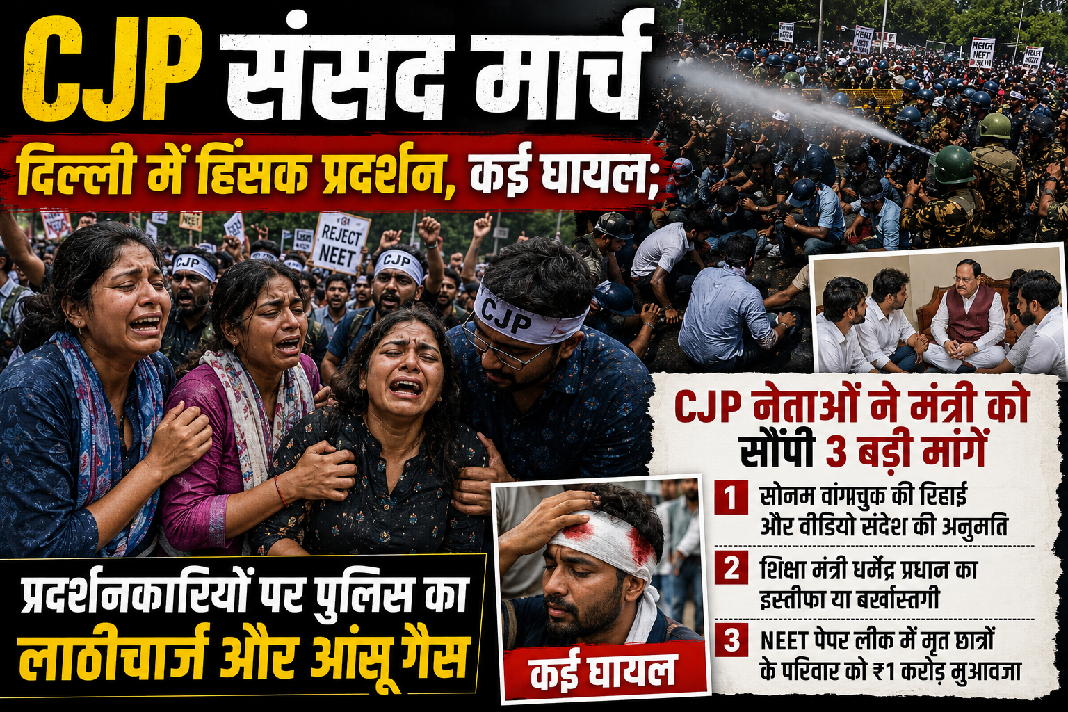 CJP संसद मार्च दिल्ली में हिंसक प्रदर्शन, कई घायल;
