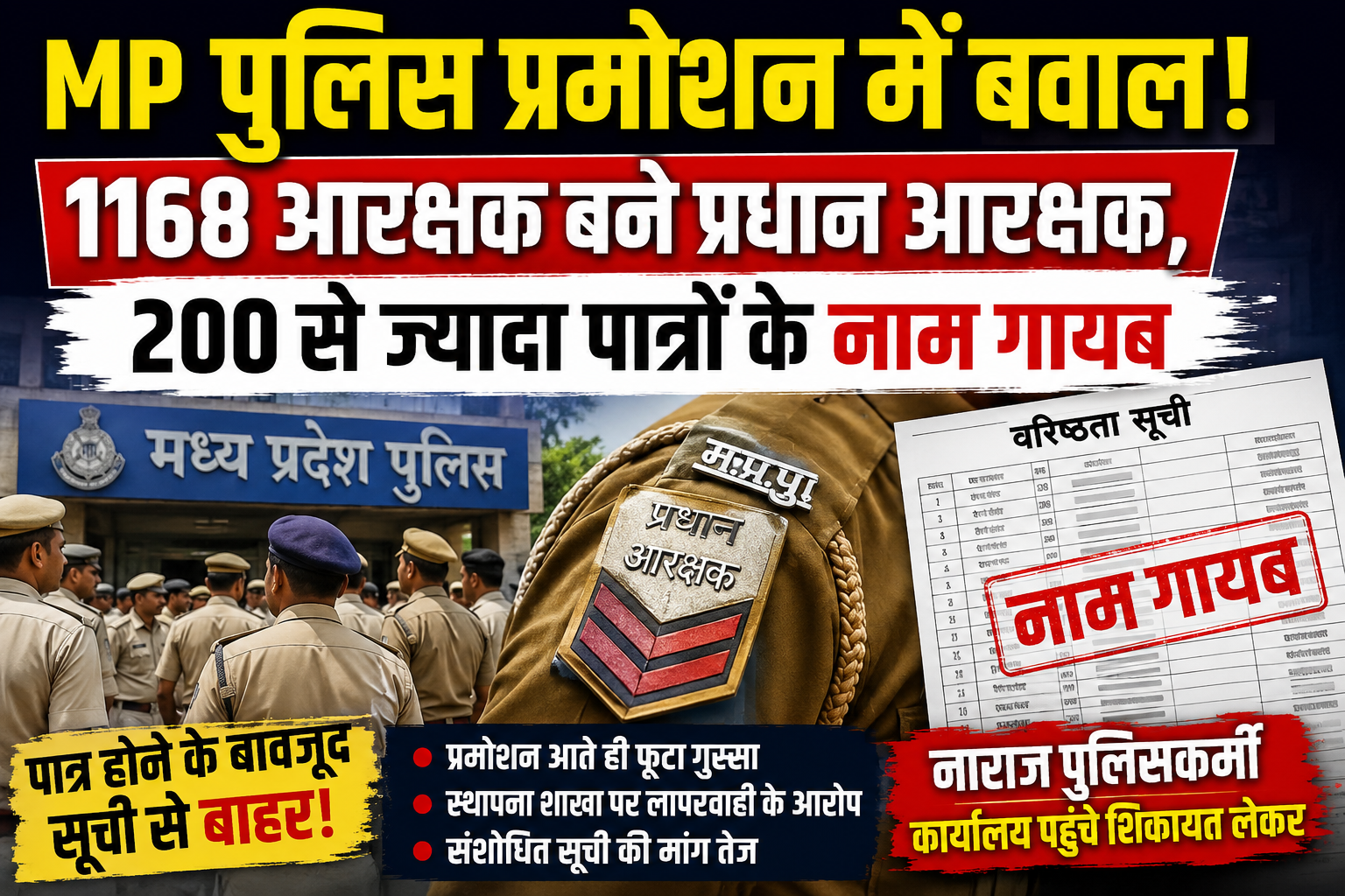 MP Police Promotion: 1168 पुलिसकर्मियों को प्रमोशन, 200+ पात्रों के नाम गायब