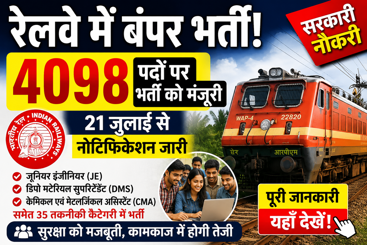 RRB Recruitment 2026: रेलवे में 4098 टेक्निकल पदों पर भर्ती, जानें पूरी डिटेल