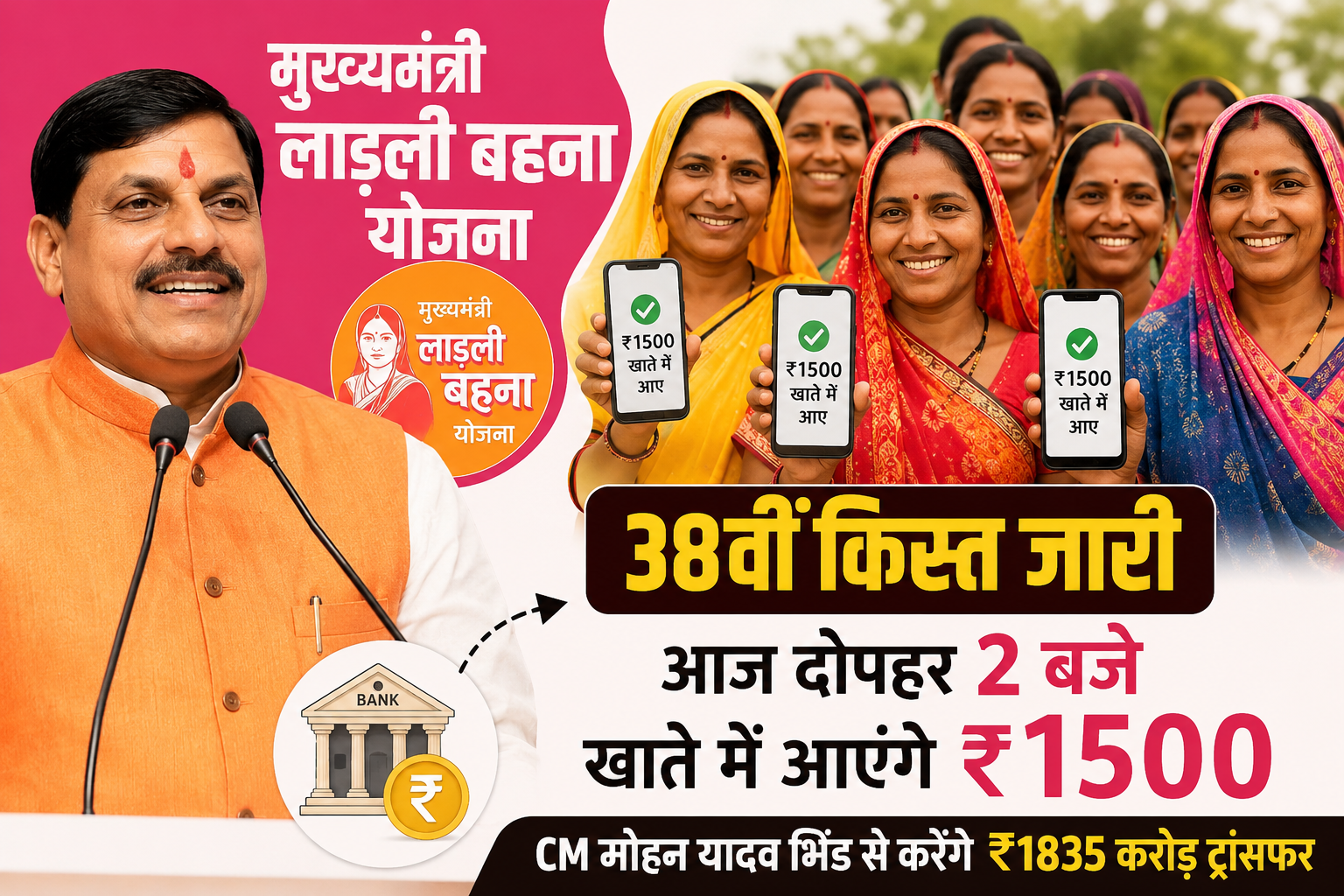 Ladli Behna Yojana 38th Installment: आज 2 बजे आएंगे ₹1500, जानें किसके खाते में आएगा पैसा