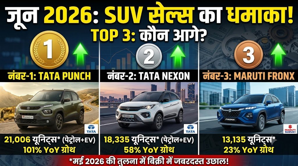 June 2026 SUV Sales: Tata Punch नंबर-1, Nexon दूसरे और Fronx तीसरे स्थान पर
