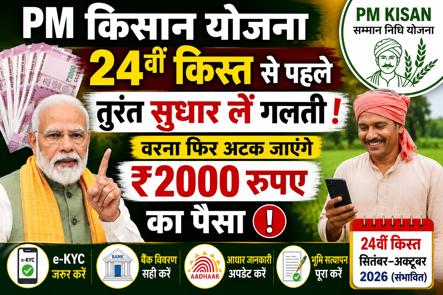 PM Kisan 24वीं किस्त से पहले कर लें ये काम, वरना अटक जाएंगे ₹2000!