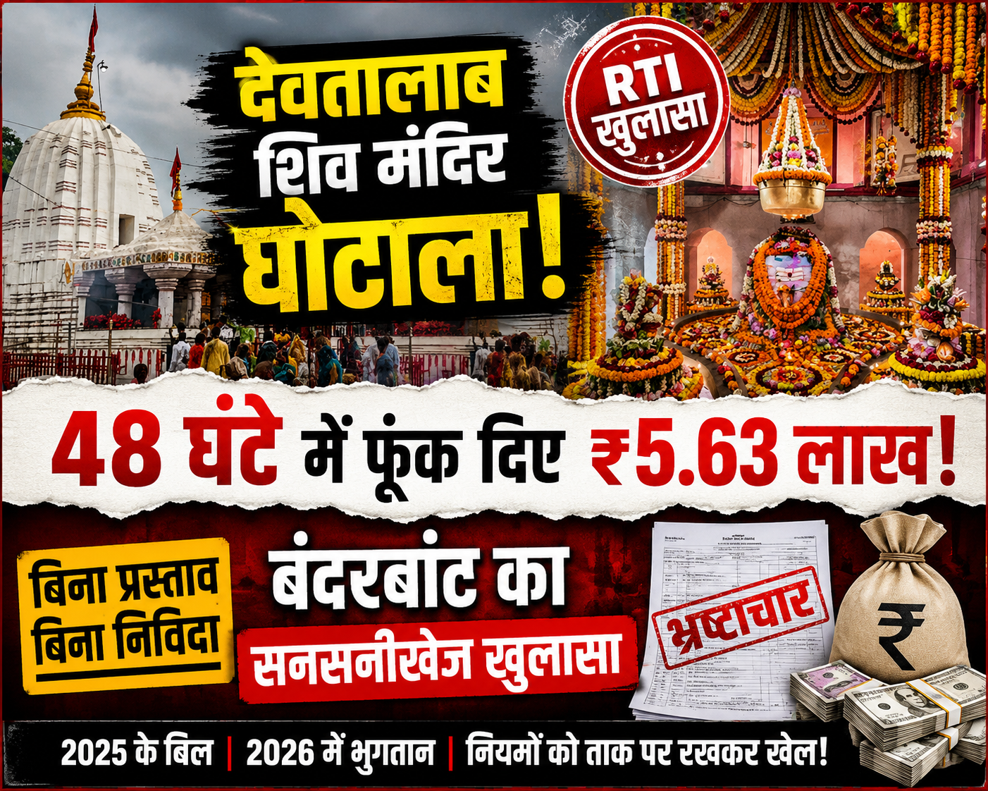 देवतालाब शिव मंदिर घोटाला: RTI दस्तावेजों में ₹5.63 लाख खर्च पर बड़े सवाल