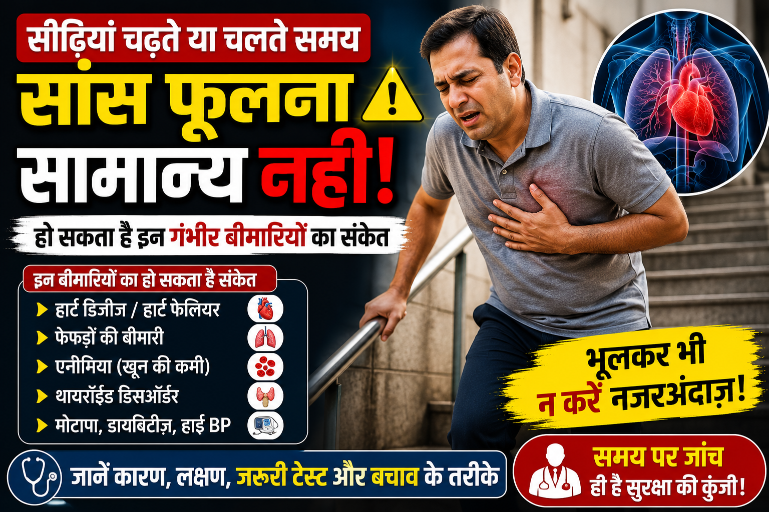 सीढ़ियां चढ़ते समय सांस फूलना किस बीमारी का संकेत है? जानिए डॉक्टरों की राय