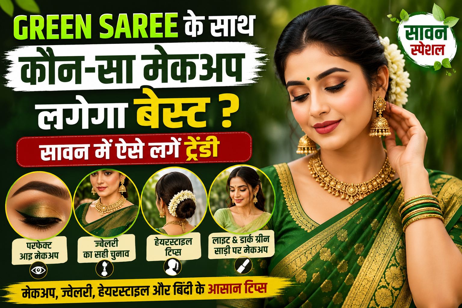 Green Saree Makeup: सावन में हरी साड़ी के साथ कौन-सा मेकअप लगेगा बेस्ट? जानें पूरी स्टाइलिंग टिप्स