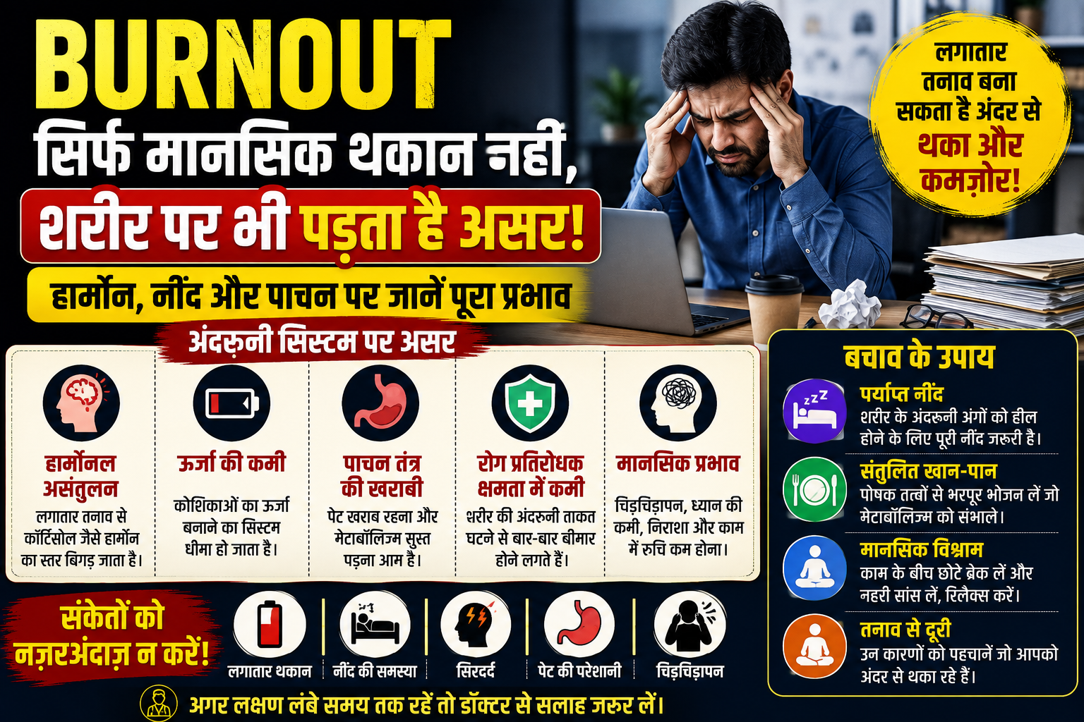 Burnout: सिर्फ मानसिक थकान नहीं, शरीर पर भी पड़ता है असर; जानें हार्मोन, नींद और पाचन पर प्रभाव