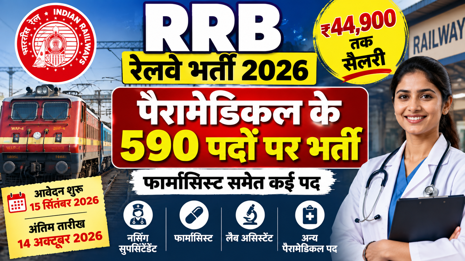 RRB Railway Recruitment 2026: रेलवे में पैरामेडिकल के 590 पदों पर भर्ती, ₹44,900 तक सैलरी